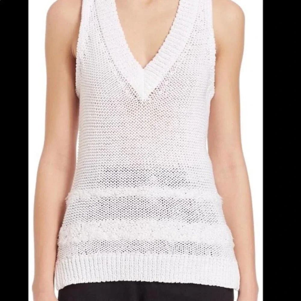 Rag and Bone Sweater Sleeveless Open Weave V Neck White Size XXS